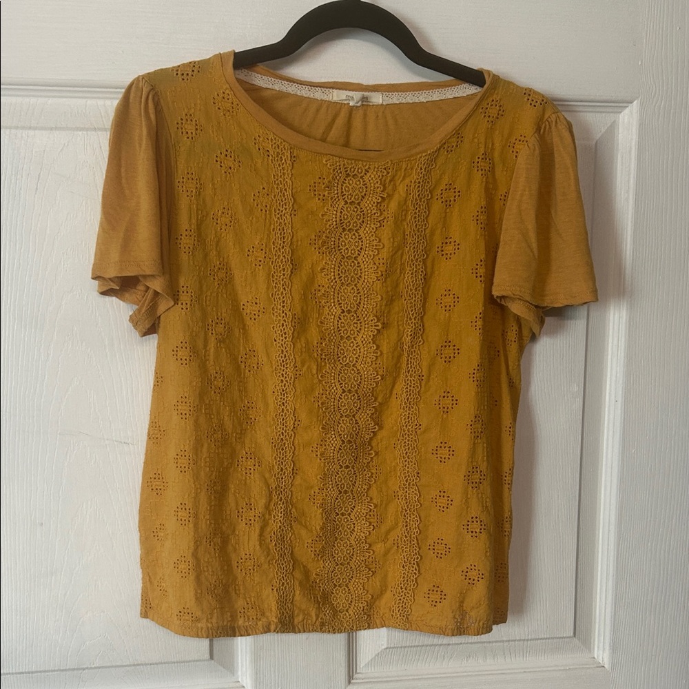 Maurices Mustard Lace Accent Blouse